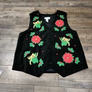 Westbound Christmas Vest Poinsettia Size Large Crushed Velvet-Like material 2484